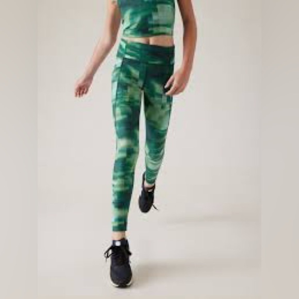 Athleta Girl High Rise Stash Your Treasures Legging Green Blue Pattern NWT XL 14